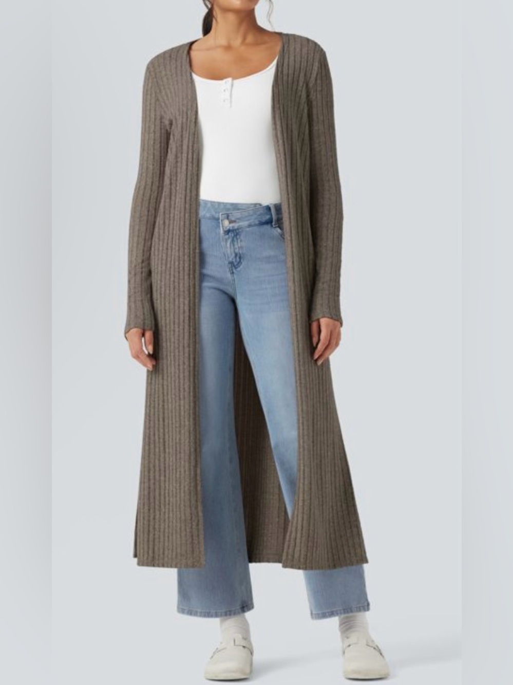 HALARA Light Brown Ribbed Lightweight Knit Duster - Size M?